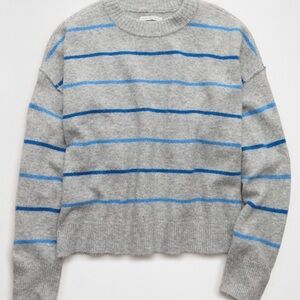 American Eagle Outfitters Gray Sweater with Blue Stripes